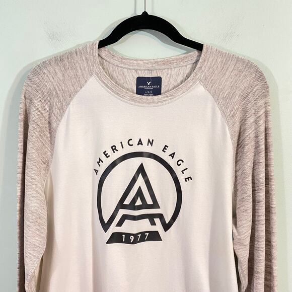 American Eagle Men's Oatmeal Raglan Graphics Long Sleeve Tee Size L - Picture 2 of 8